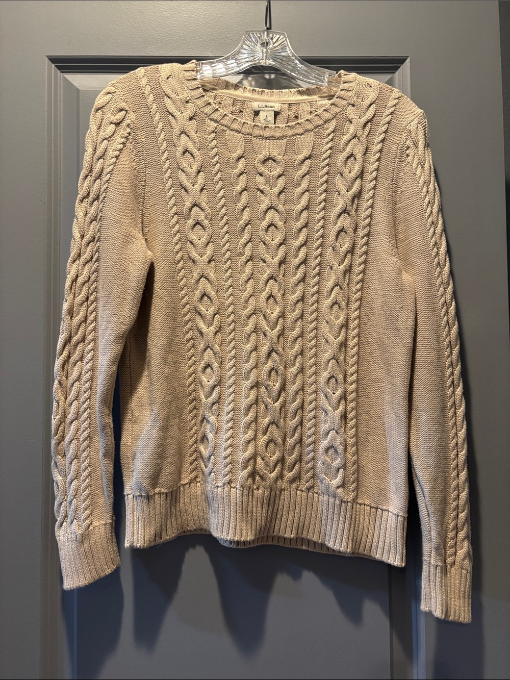 L.L. Bean Beige Cable Knit Pullover Sweater